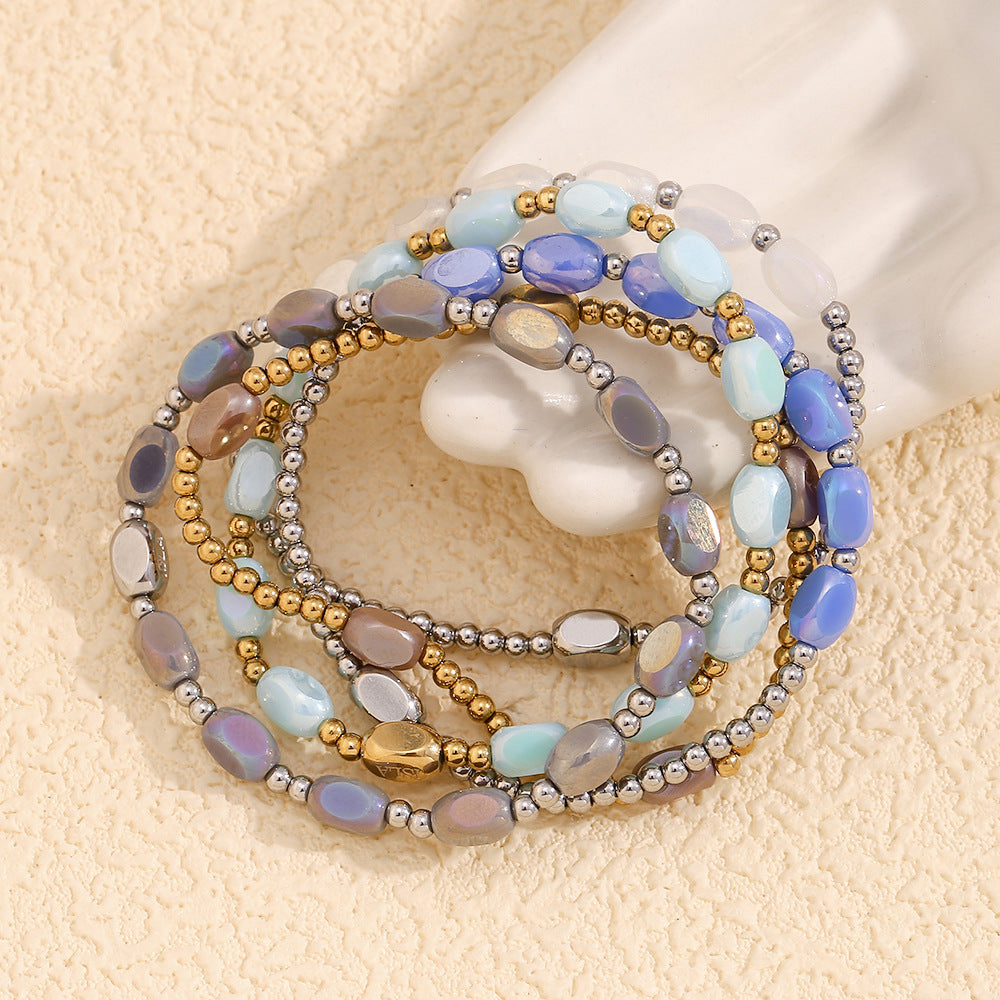 Glass Oval Bead Stretch Layering Bracelet