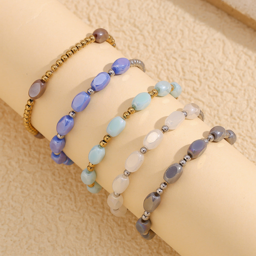 Glass Oval Bead Stretch Layering Bracelet - view 1