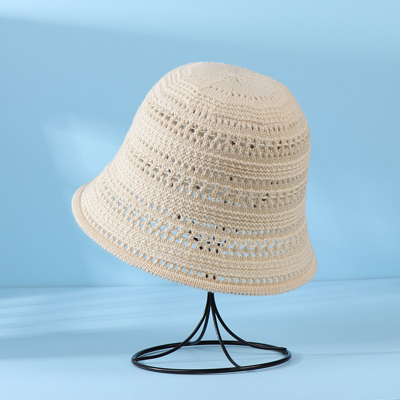 Open Knit Crochet Bucket Hat - Beige