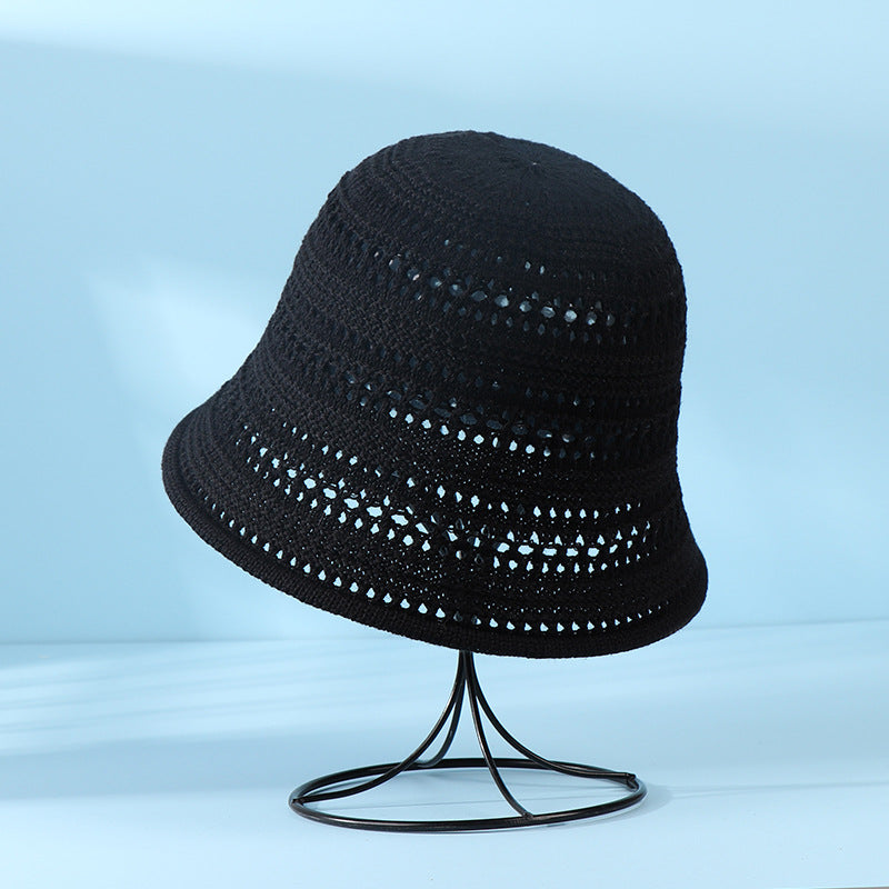 Open Knit Crochet Bucket Hat - Black