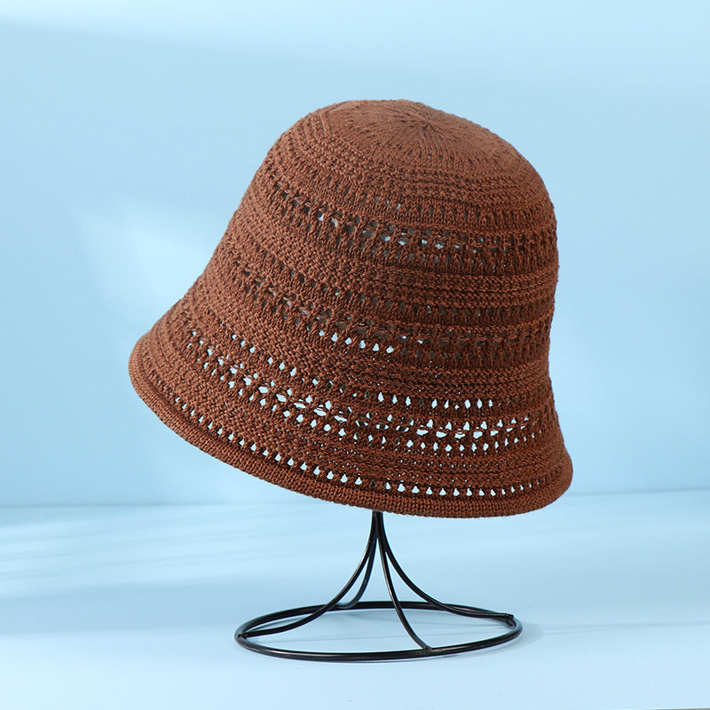 Open Knit Crochet Bucket Hat - Coffee
