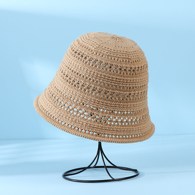 Open Knit Crochet Bucket Hat - Khaki