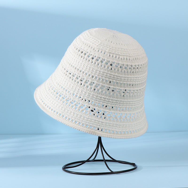 Open Knit Crochet Bucket Hat - White