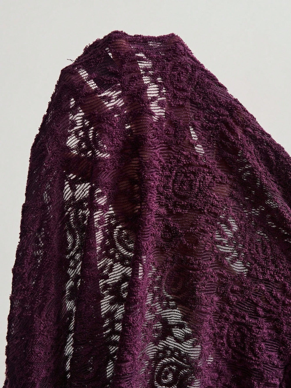 Sheer Paisley Knit Sweetheart Neck Blouse - Purple - 4