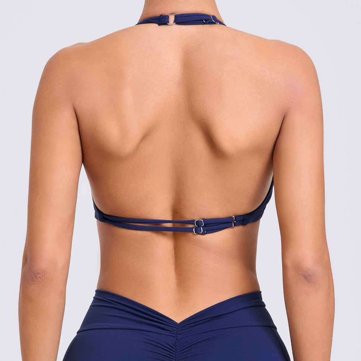 Ruched Strappy Halter Padded Yoga Sports Bra