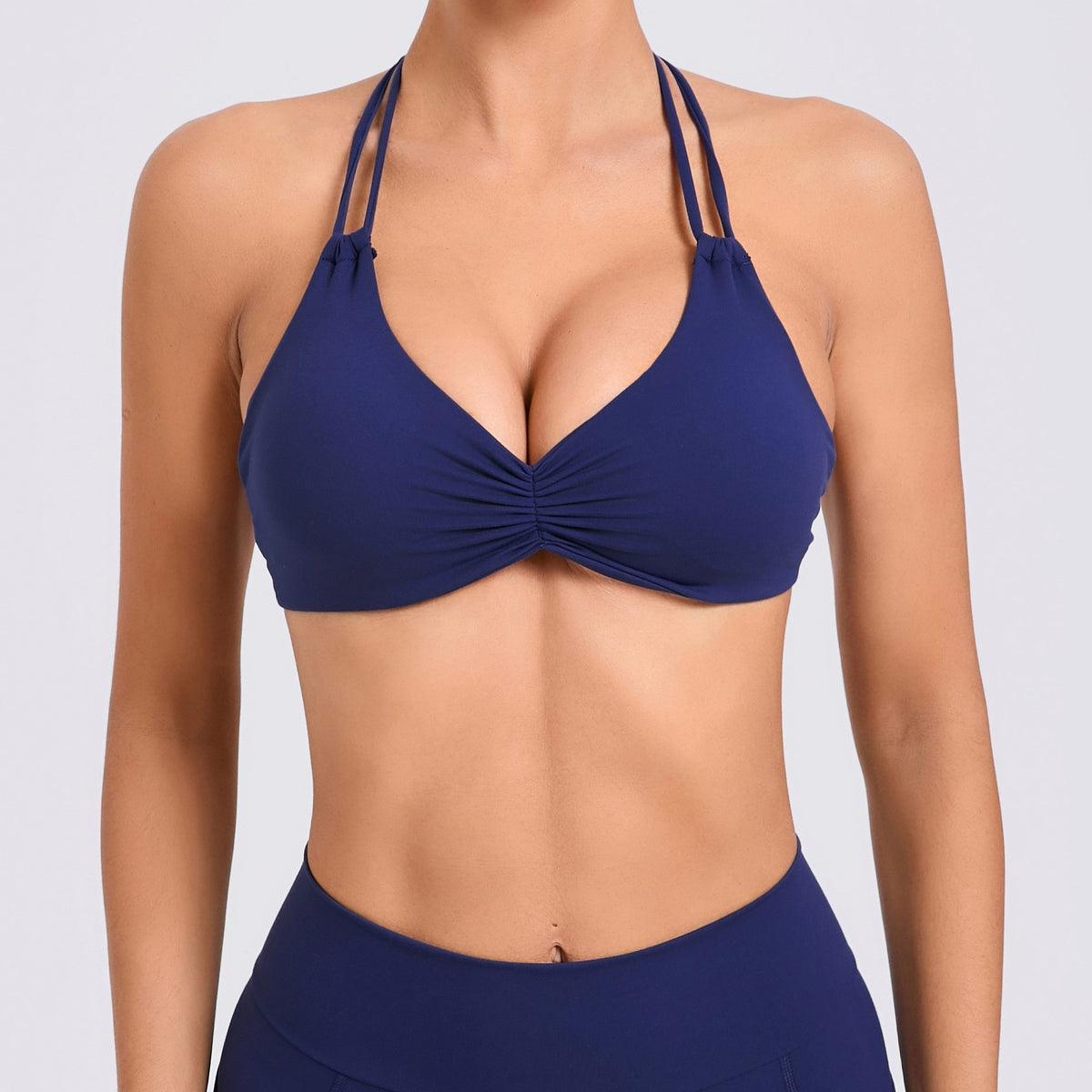 Ruched Strappy Halter Padded Yoga Sports Bra