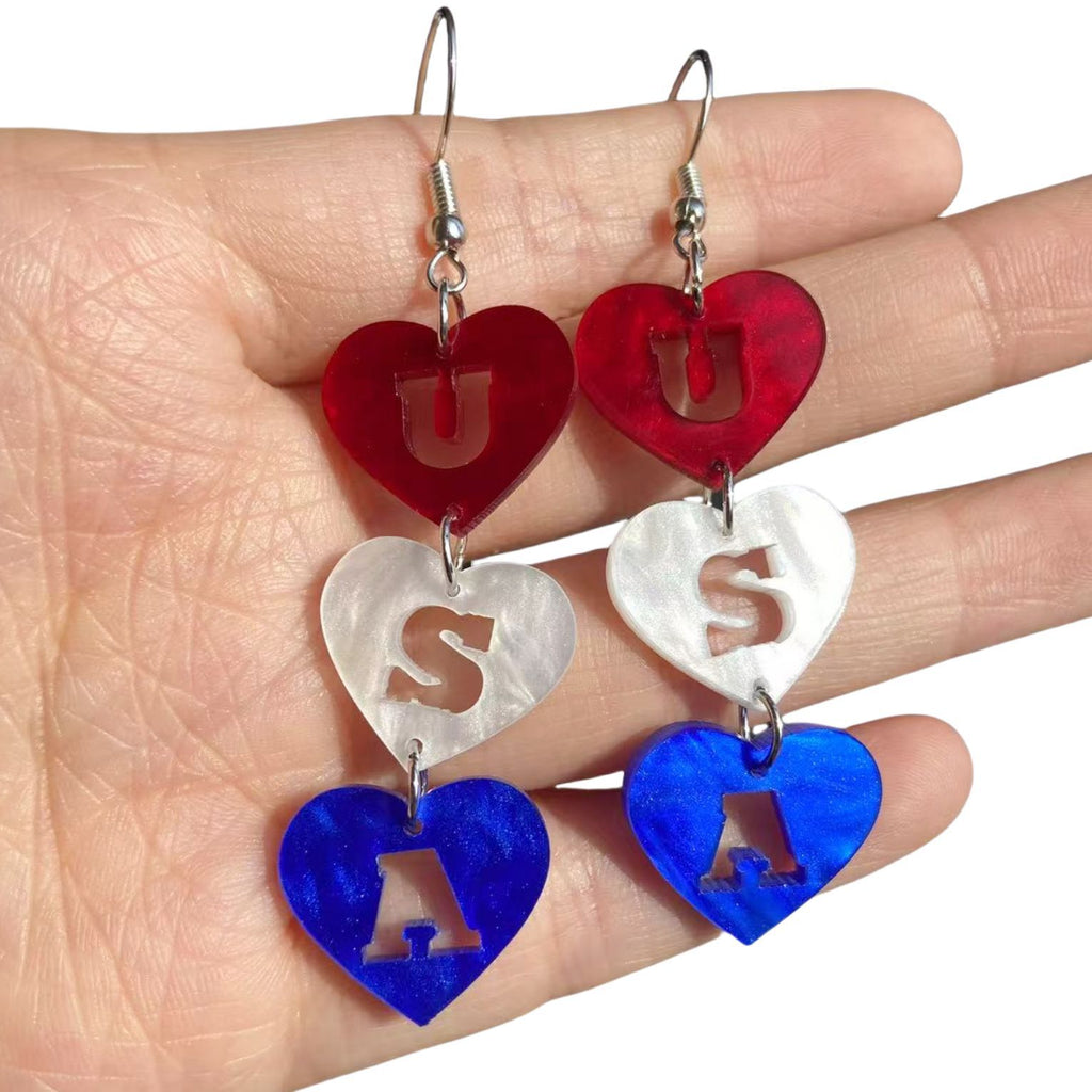 USA Heart Stack Acrylic Dangle Earrings - Ripples