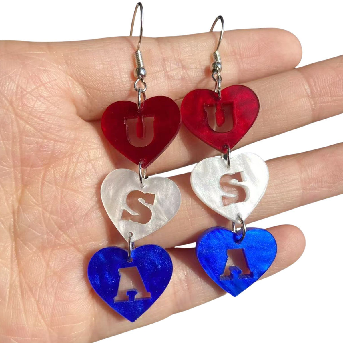 USA Heart Stack Acrylic Dangle Earrings - Ripples