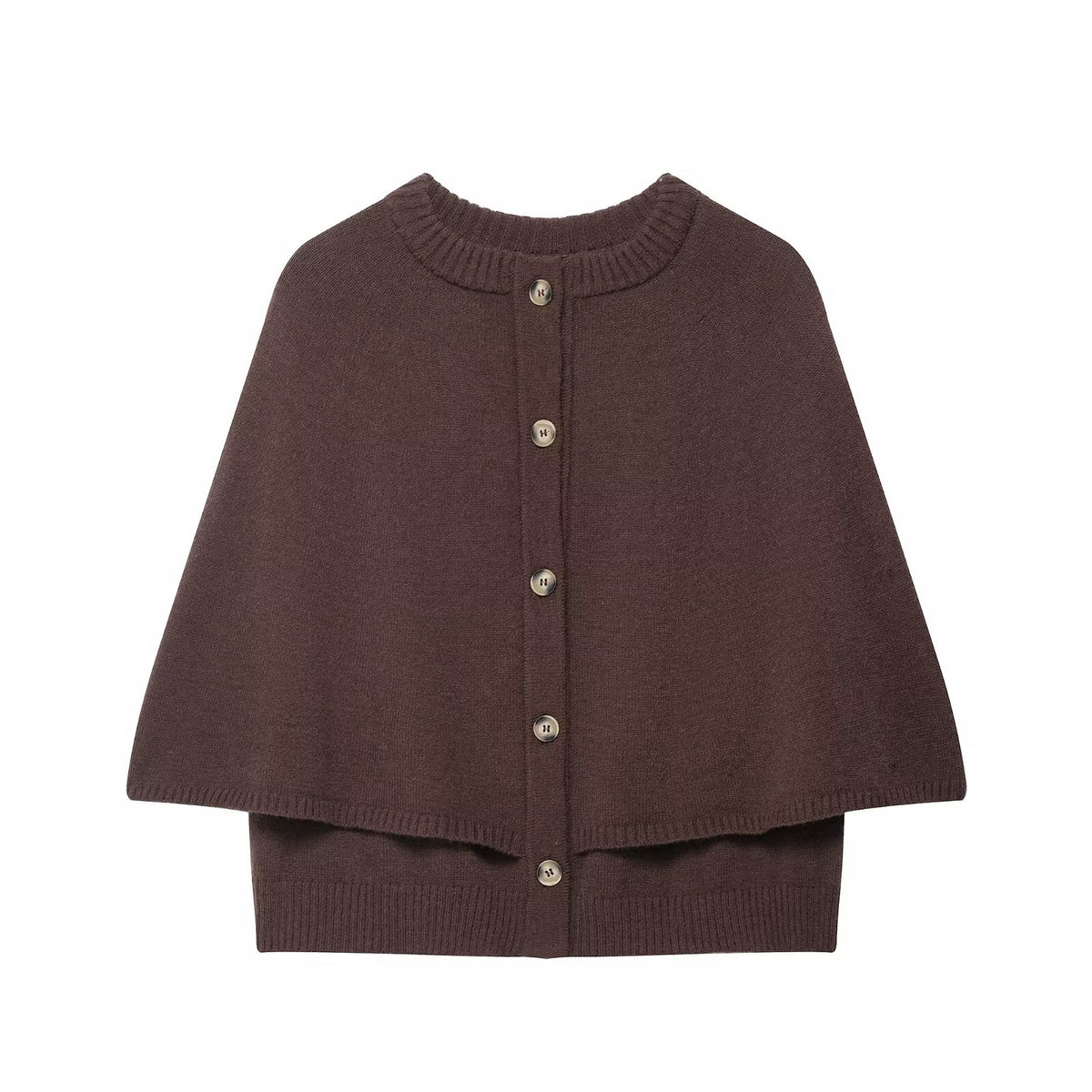 Button Front Knit Cape Cardigan - Coffee