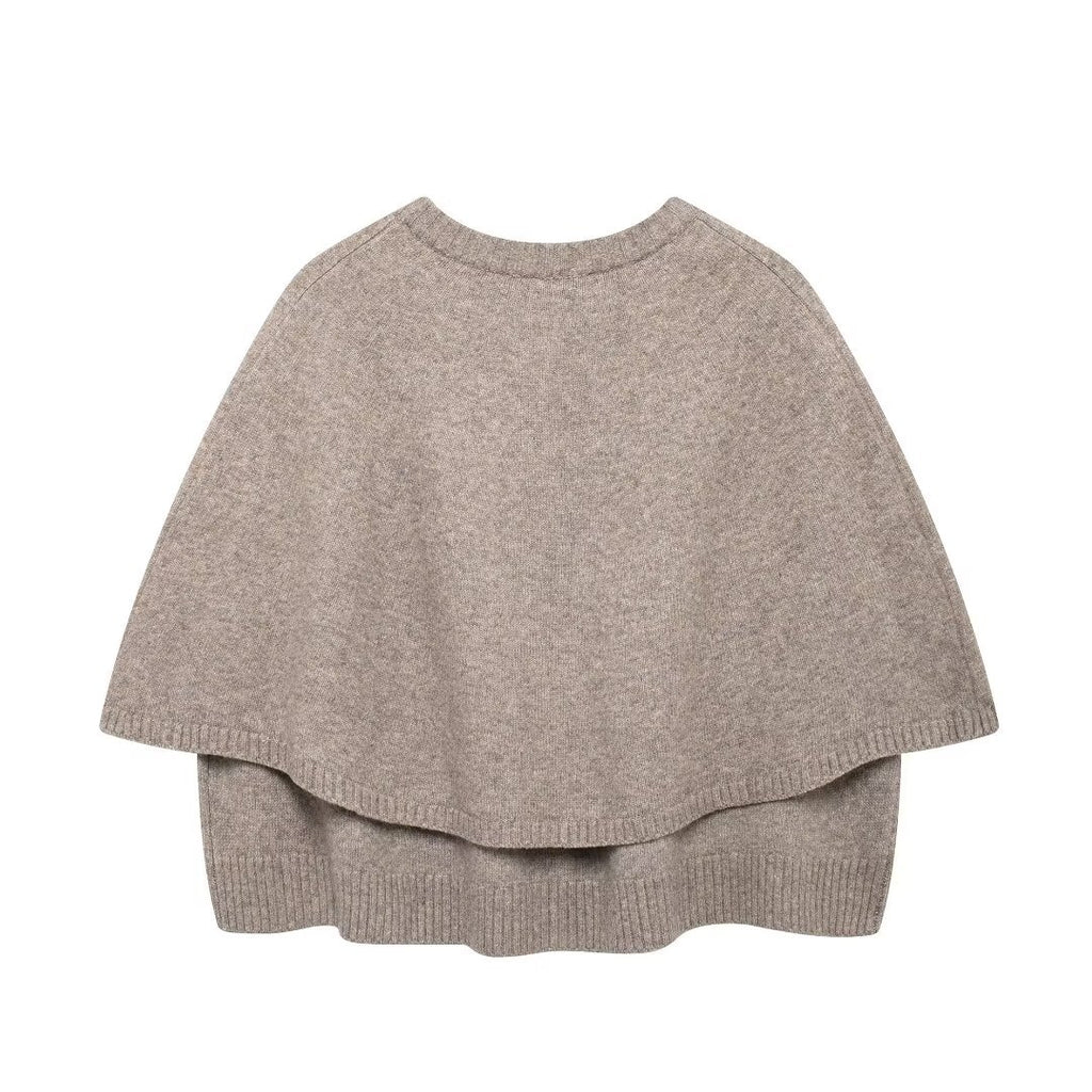 Button Front Knit Cape Cardigan - Khaki - 1