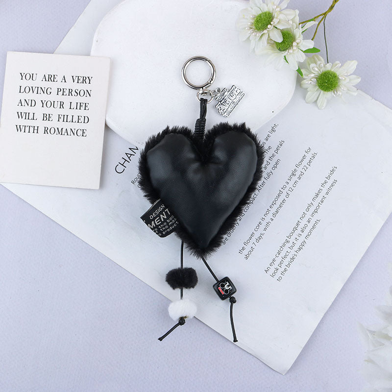 Puffy Heart Plush Bag Charm Keychain - Black