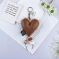 Puffy Heart Plush Bag Charm Keychain - Brown