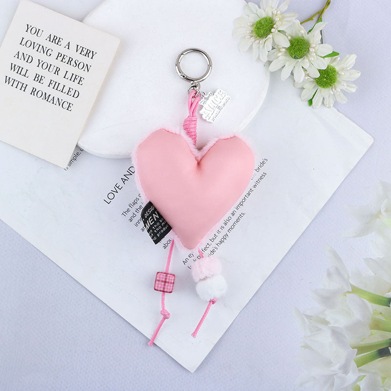 Puffy Heart Plush Bag Charm Keychain - Pink