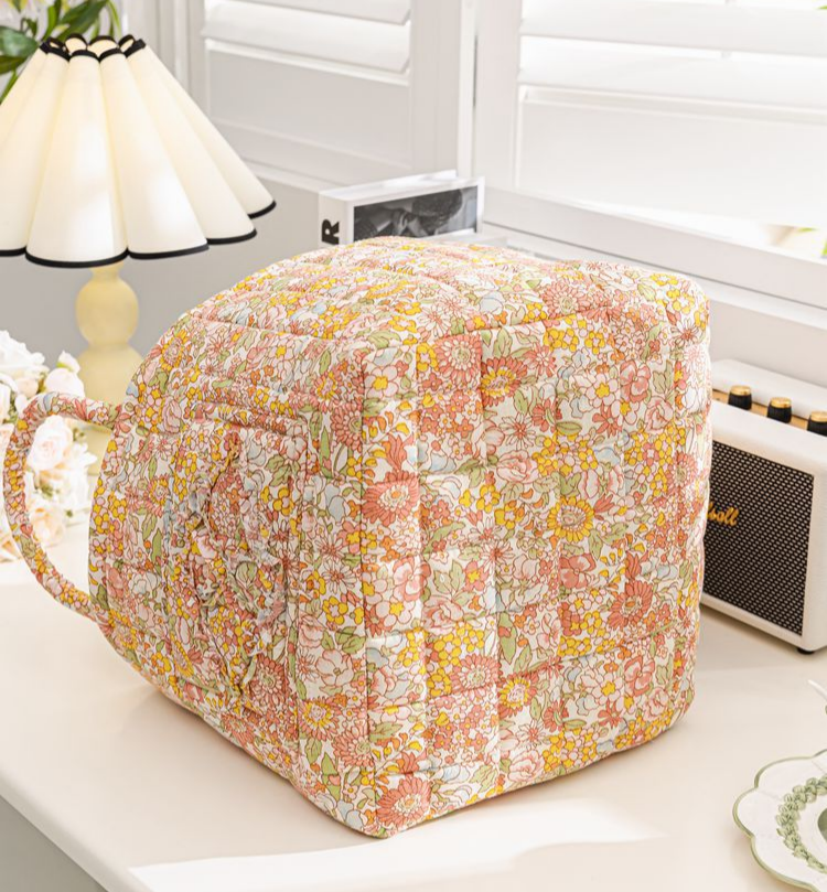 Quilted Floral Open-Top Basket Bag with Carry Handles - Yellow - 5
