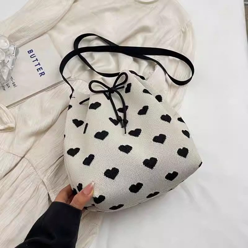 Knitted Drawstring Bucket Crossbody Bag - view 1