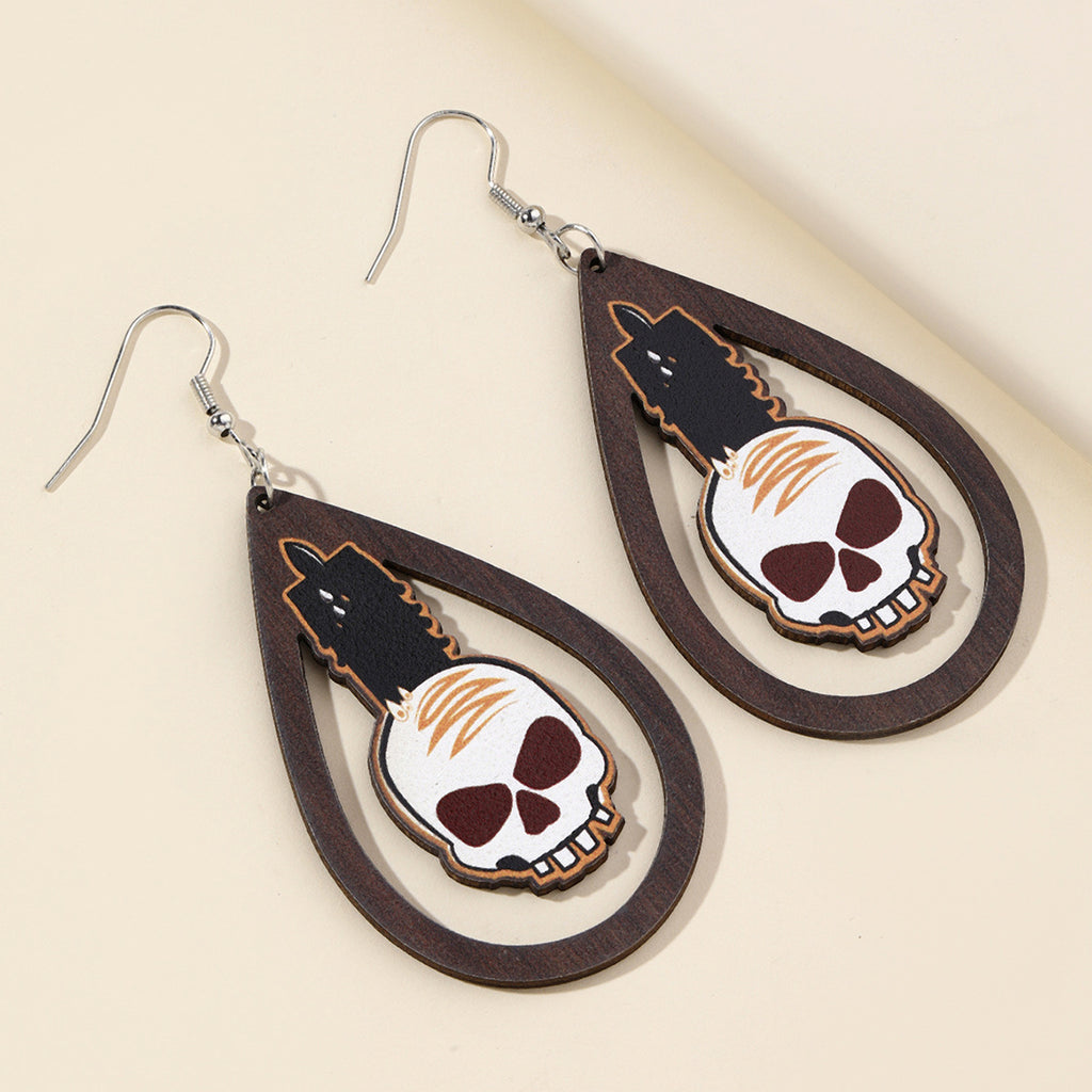Halloween Teardrop Cutout Dangle Earrings - CandleSkull