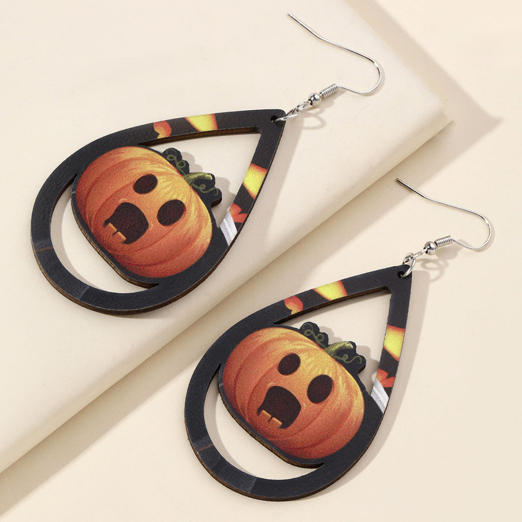 Halloween Teardrop Cutout Dangle Earrings - Pumpkin