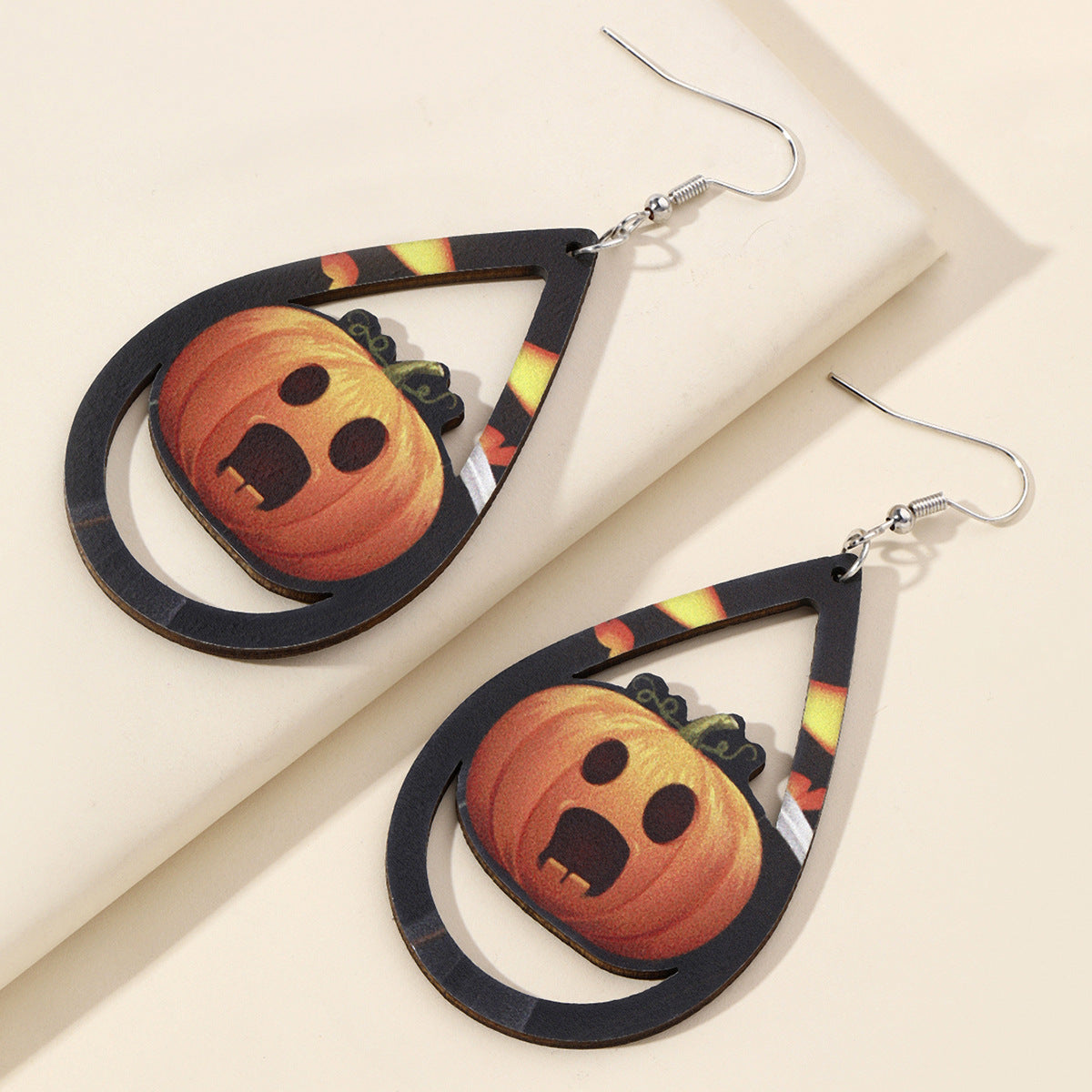 Halloween Teardrop Cutout Dangle Earrings - Pumpkin