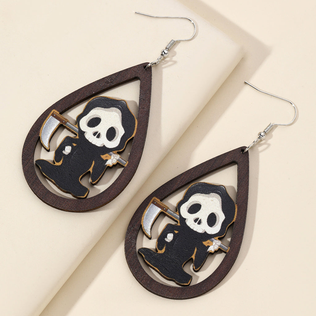 Halloween Teardrop Cutout Dangle Earrings - Skull