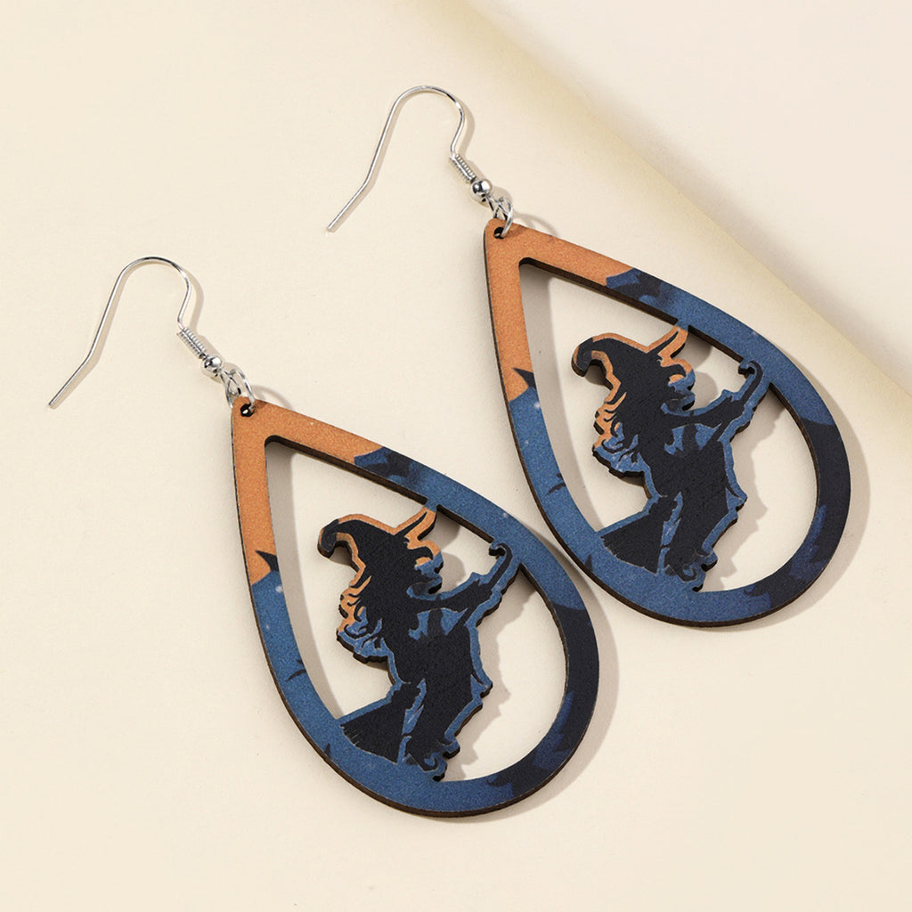 Halloween Teardrop Cutout Dangle Earrings - Witch