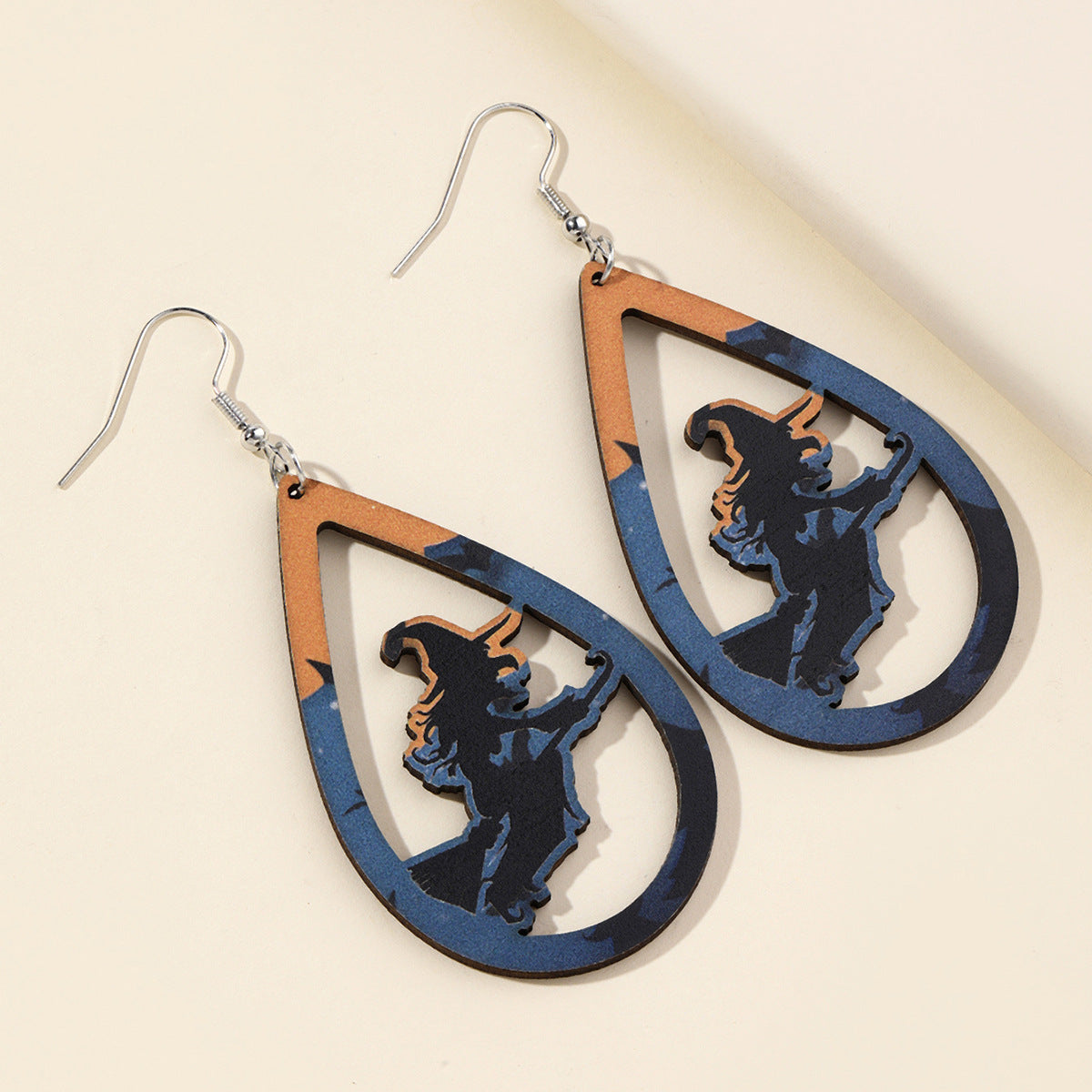 Halloween Teardrop Cutout Dangle Earrings - Witch