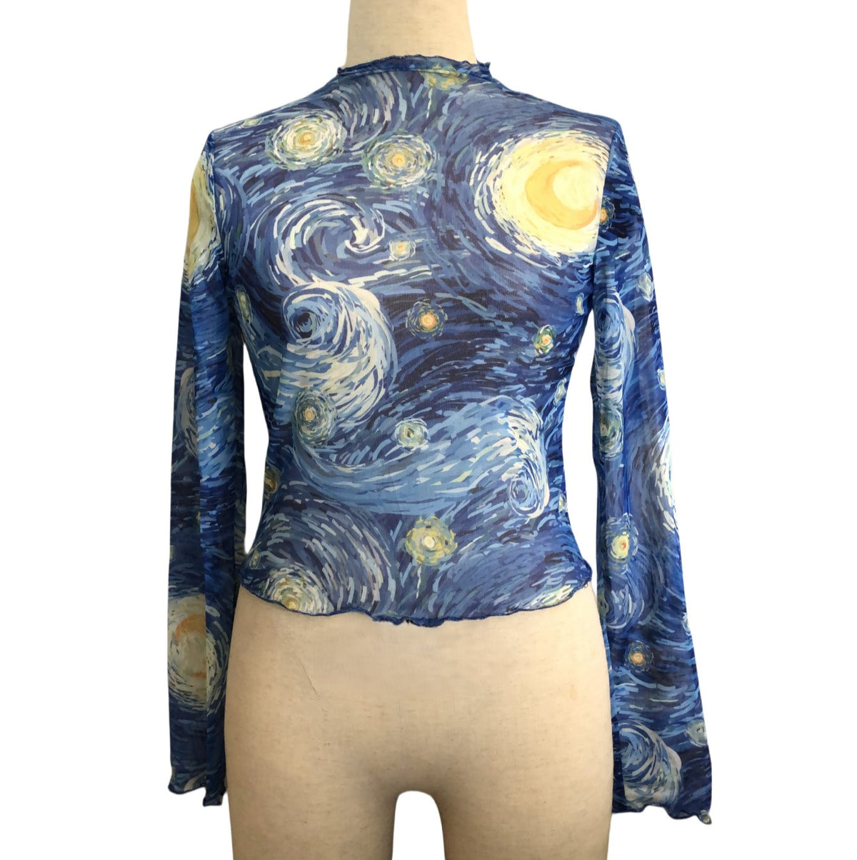 Painted Night Sky Print Mesh Blouse - Blue