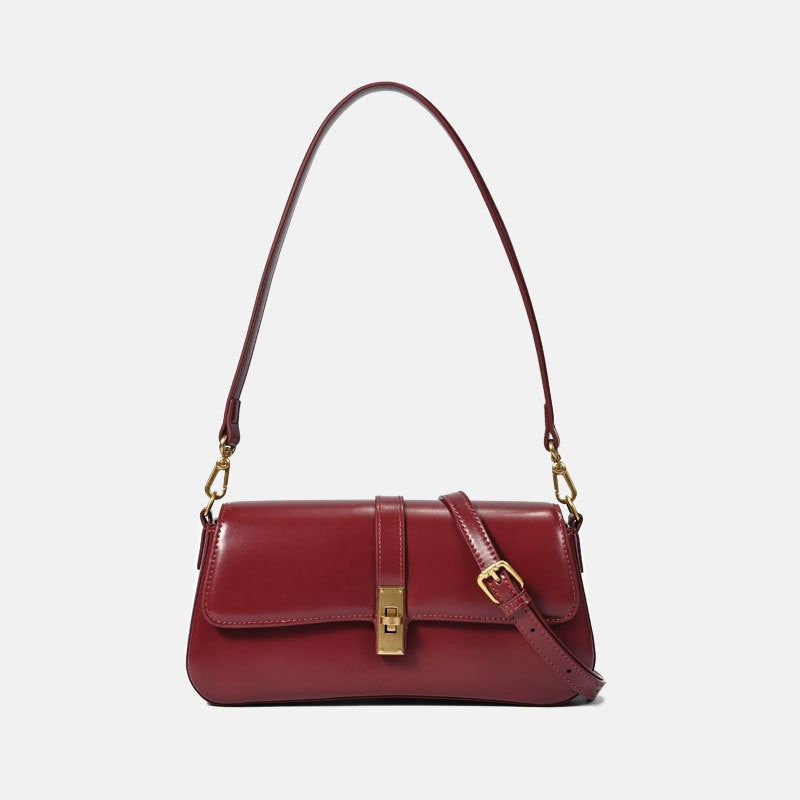 Twist Lock Flap Baguette Shoulder Bag