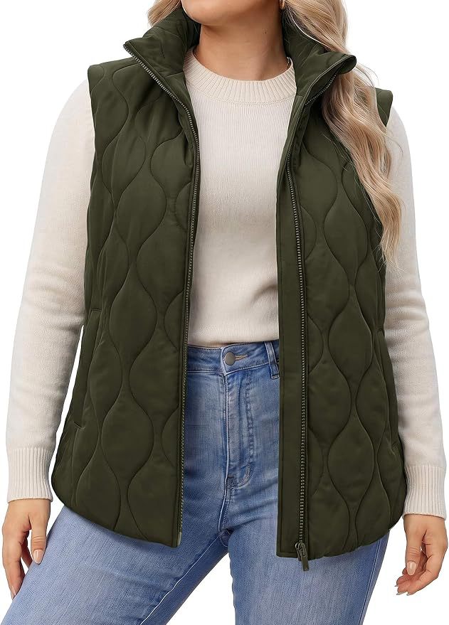 Quilted Stand Collar Sleeveless Zip Jacket - ArmyGreen