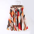 Printed Pleated Tie Waist Midi Skirt - Red