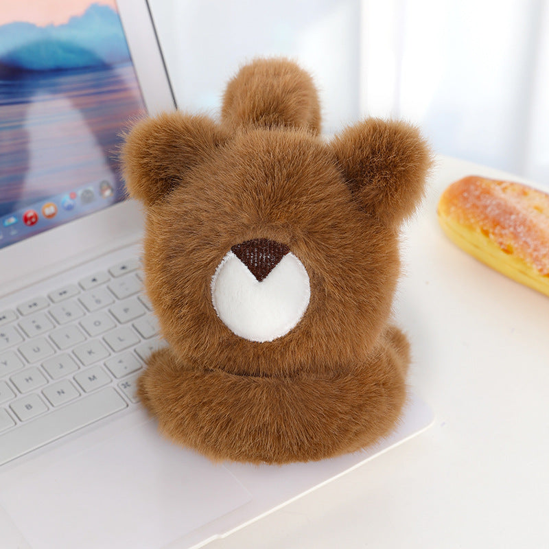 Bear Face Plush Foldable Earmuffs - Brown