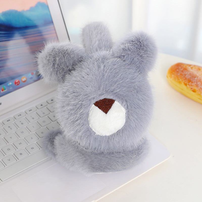 Bear Face Plush Foldable Earmuffs - Grey