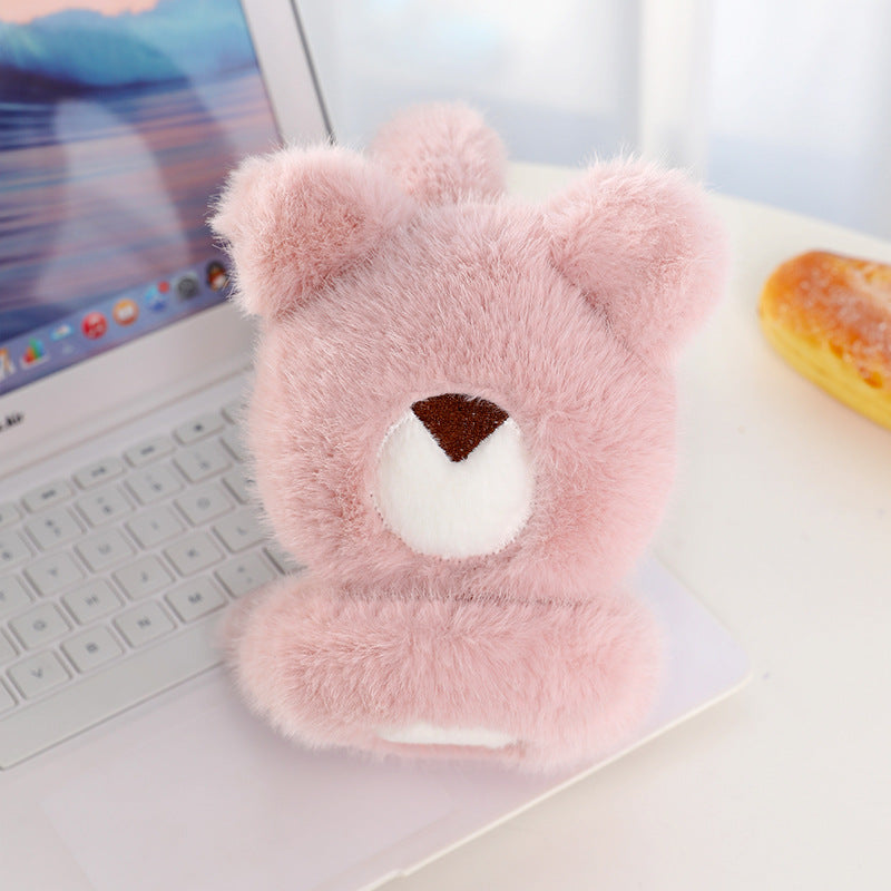 Bear Face Plush Foldable Earmuffs - Pink