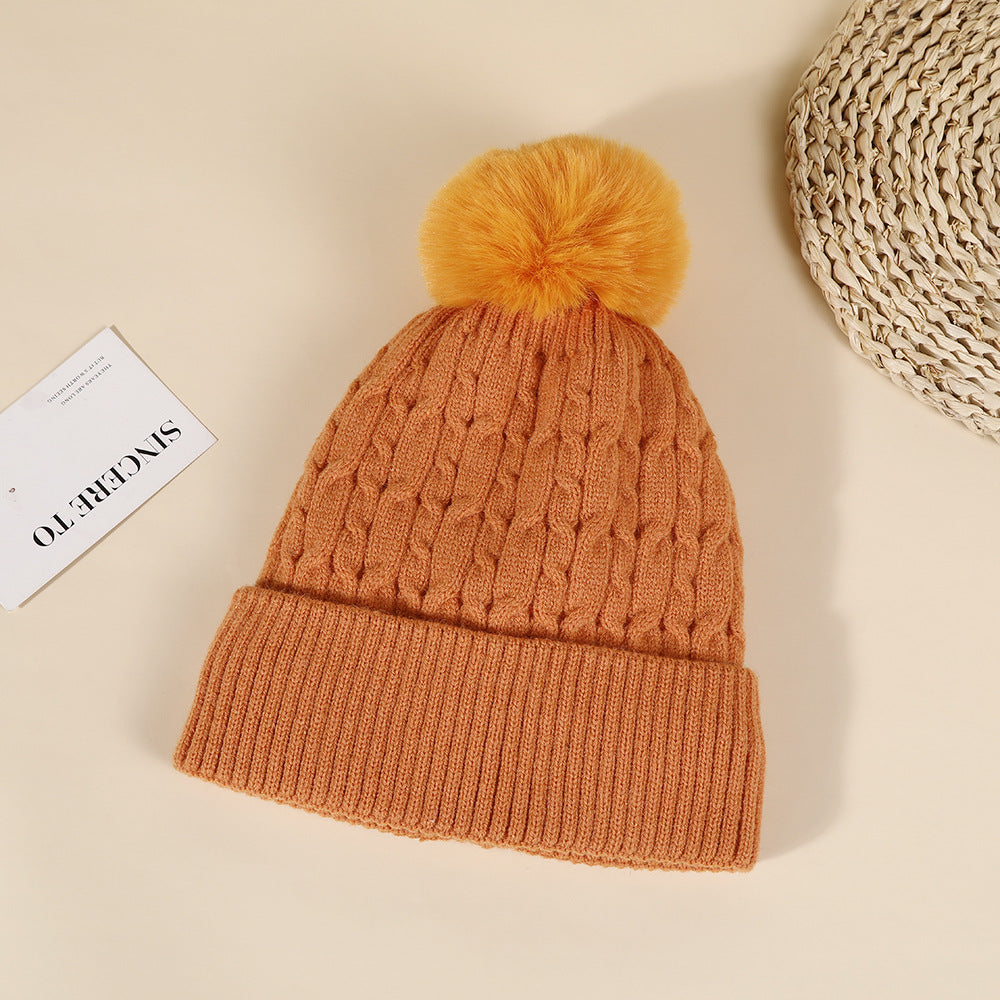 Double Layer Knit Pom Pom Hat - Yellow