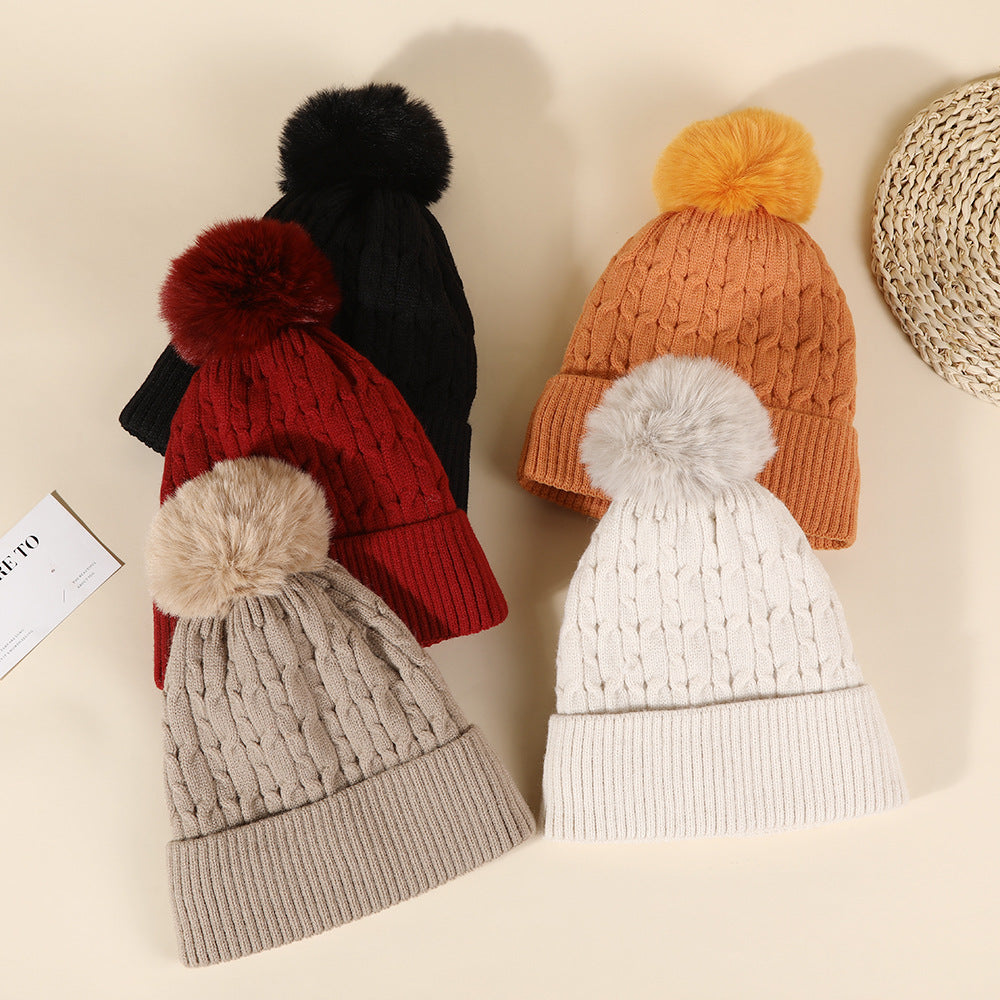 Double Layer Knit Pom Pom Hat