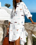 Beach Novelty Print Oversized Shirt Dress - Coconut