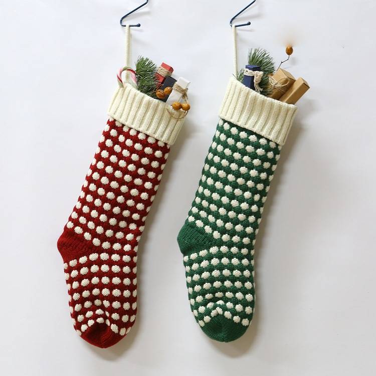 Polka Dot Knitted Holiday Stocking - Green