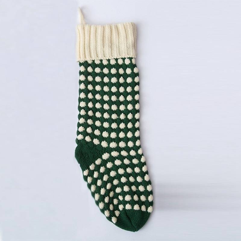 Polka Dot Knitted Holiday Stocking - Green - 1
