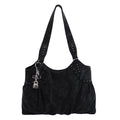 Studded Faux Suede Slouchy Hobo Shoulder Bag - Black