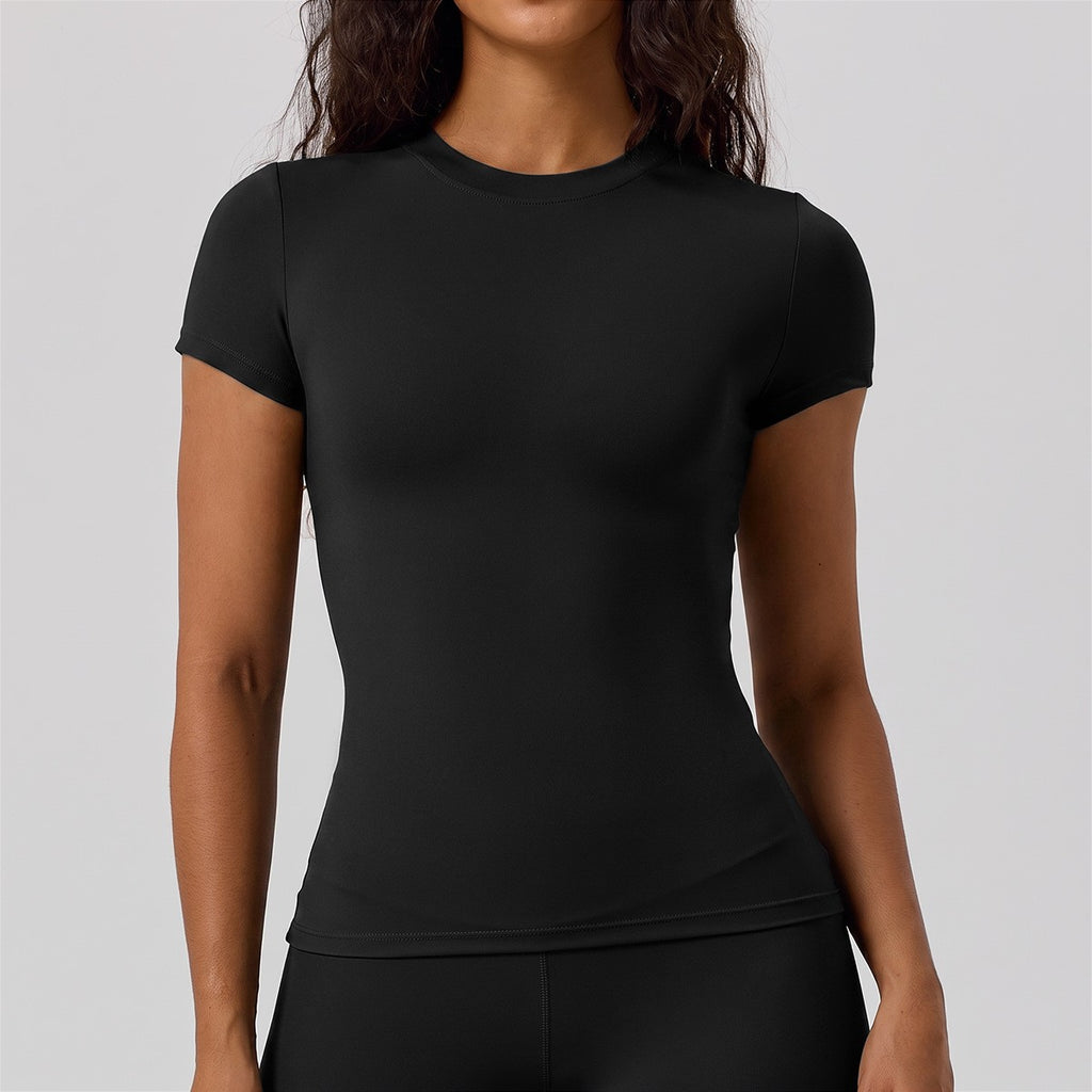 Slim Fit Crew Neck Short Sleeve Workout Tee - Black