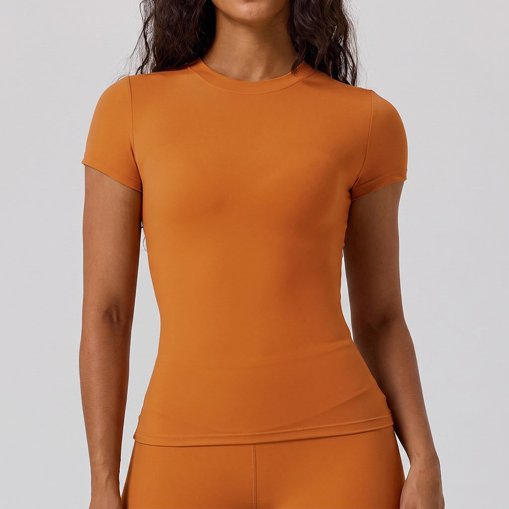 Slim Fit Crew Neck Short Sleeve Workout Tee - Burnt Orange