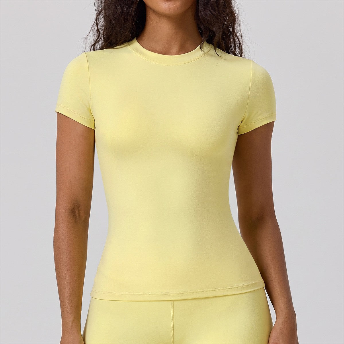 Slim Fit Crew Neck Short Sleeve Workout Tee - Butter Yellow