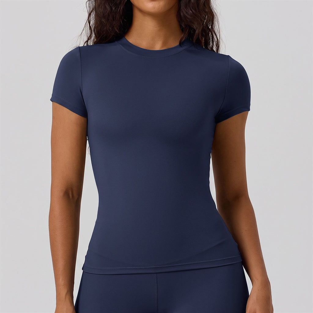 Slim Fit Crew Neck Short Sleeve Workout Tee - Navy