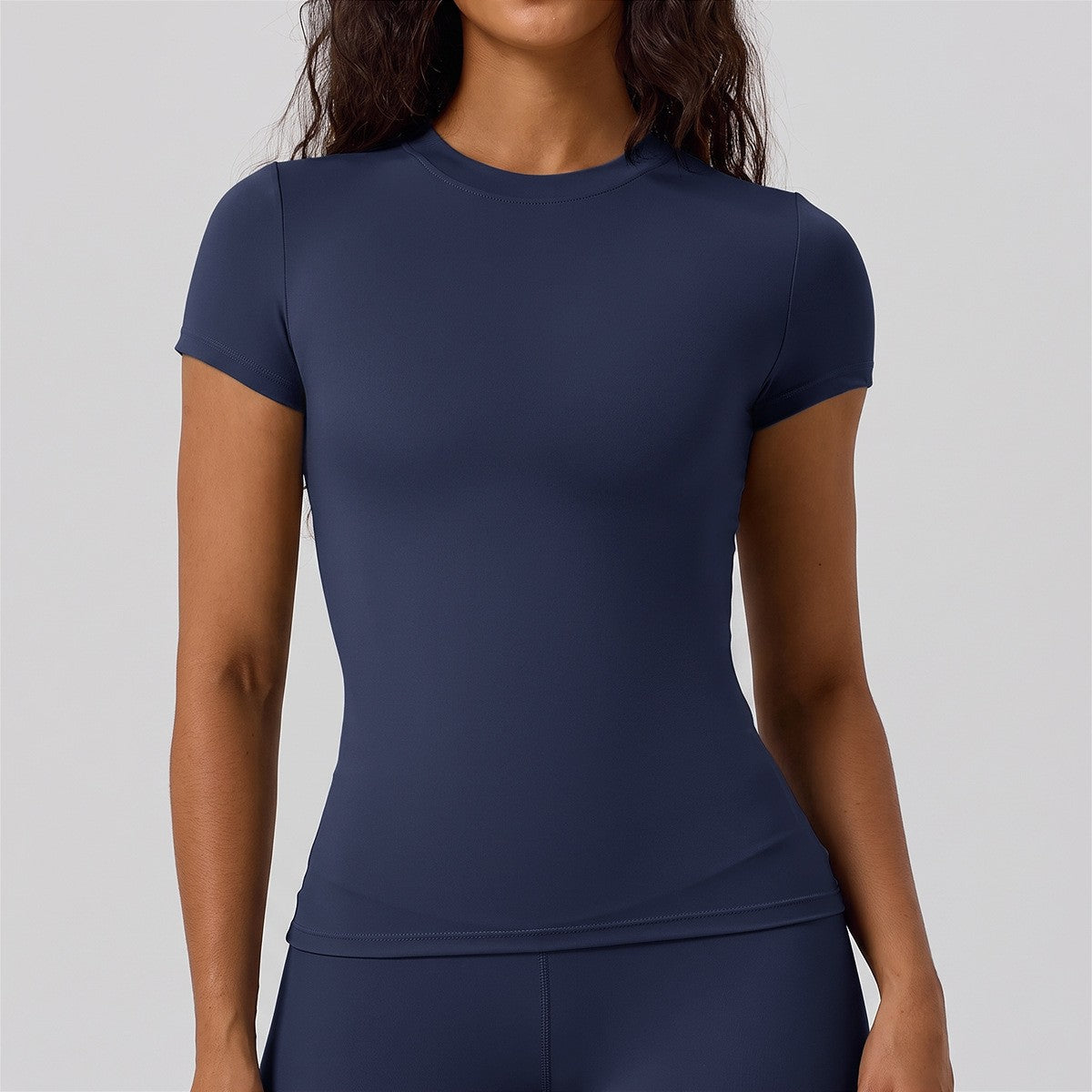 Slim Fit Crew Neck Short Sleeve Workout Tee - Navy