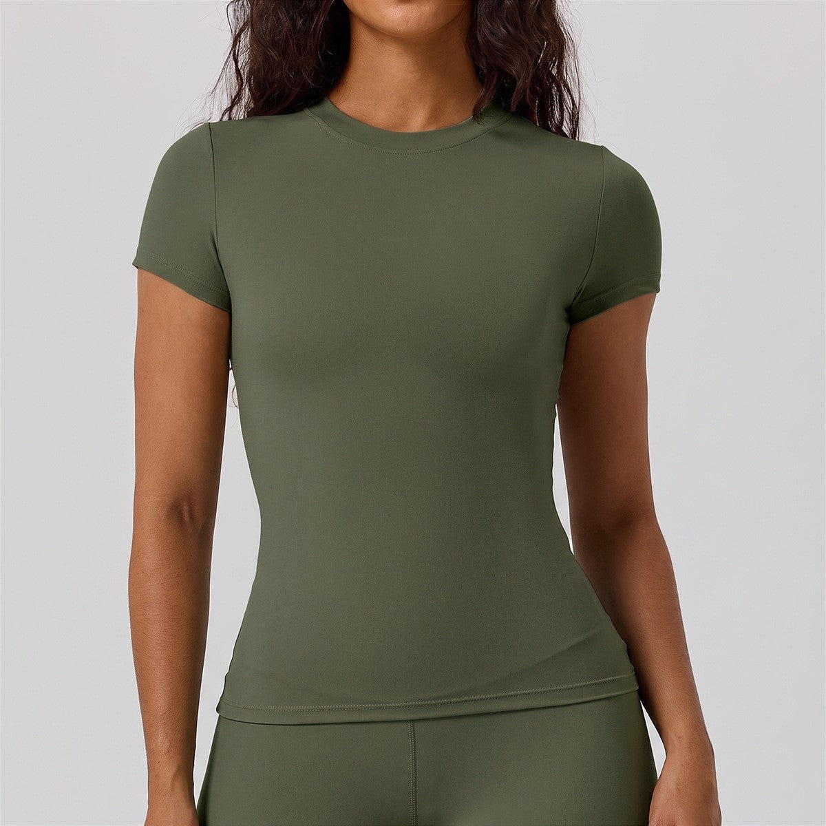 Slim Fit Crew Neck Short Sleeve Workout Tee - Olive