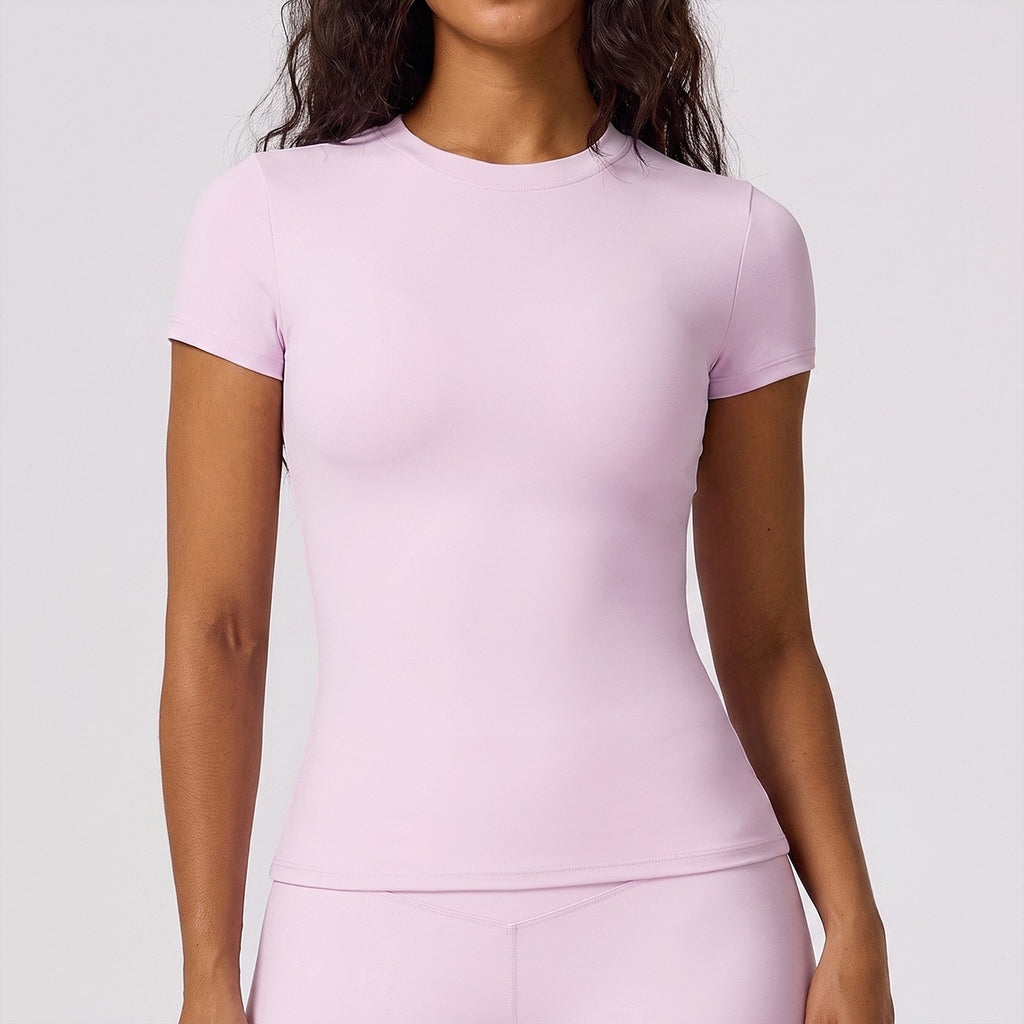 Slim Fit Crew Neck Short Sleeve Workout Tee - Pink