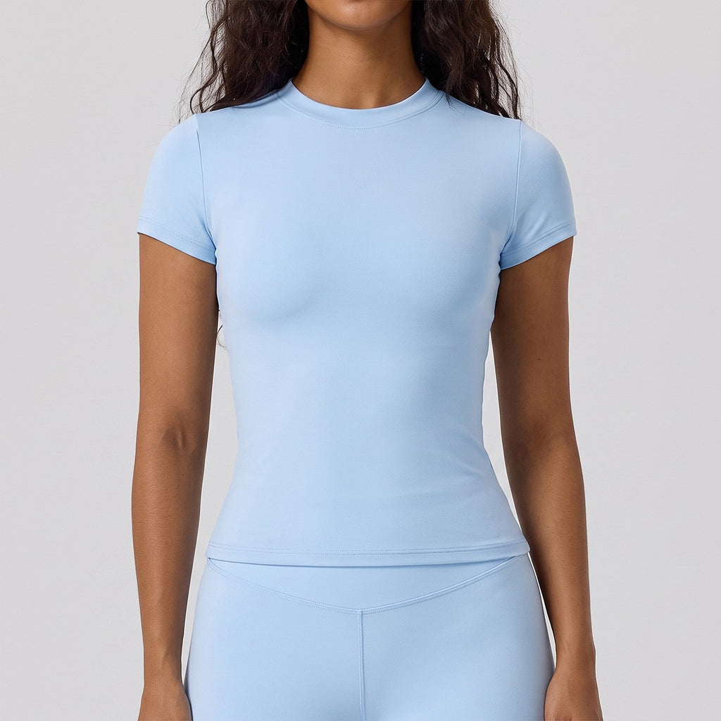 Slim Fit Crew Neck Short Sleeve Workout Tee - Sky Blue