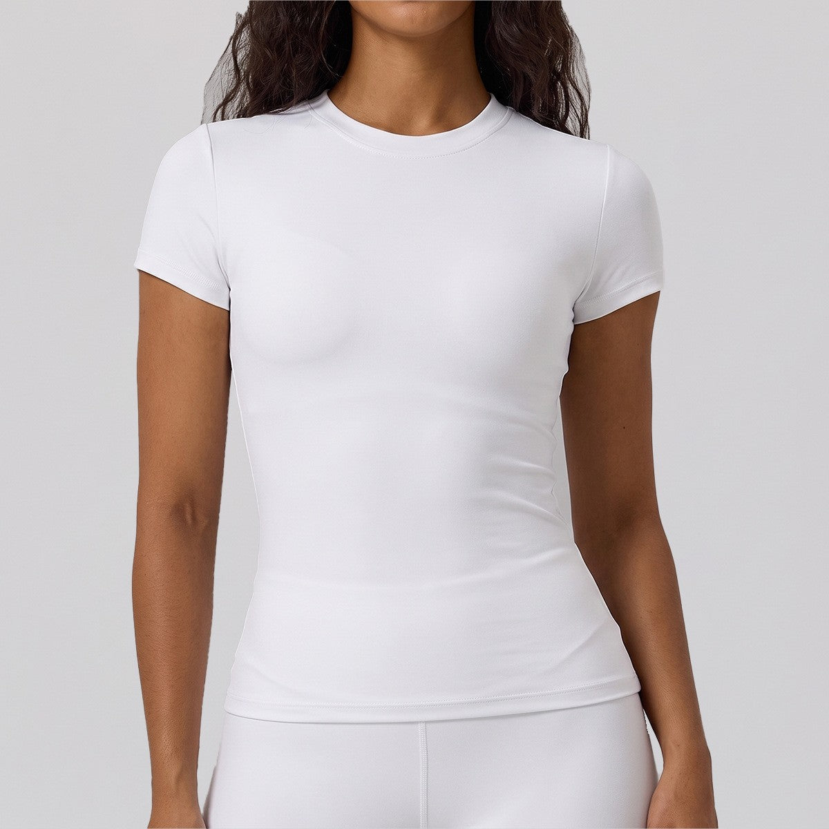 Slim Fit Crew Neck Short Sleeve Workout Tee - White