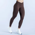 Seamless Crossover Waist Scrunch Butt Workout Leggings - Chocolate