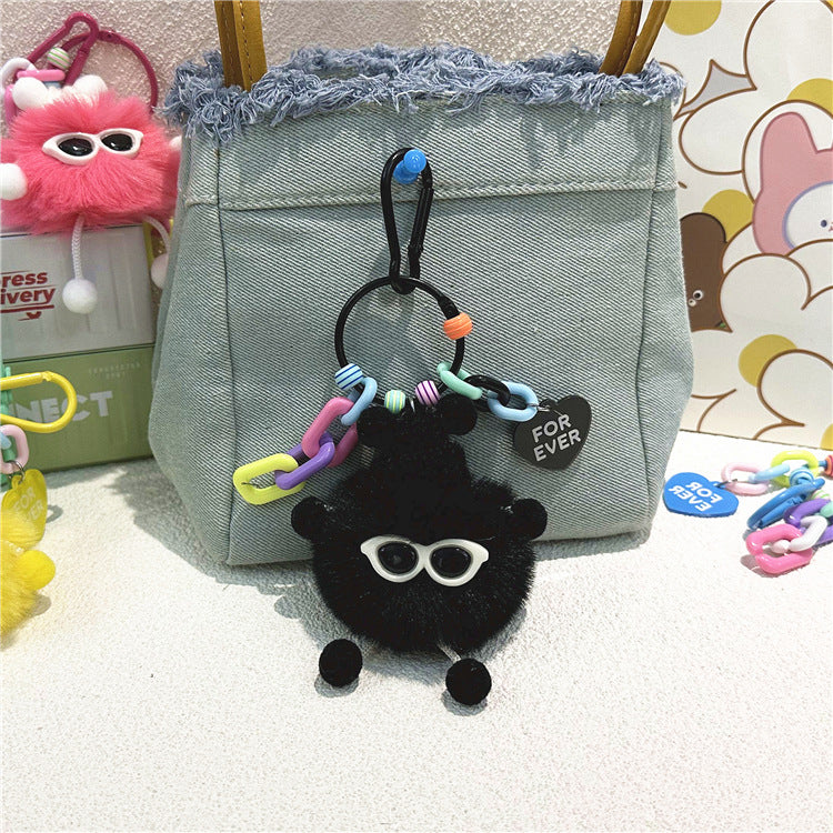 Fluffy Pompom Monster Bag Charm - Black
