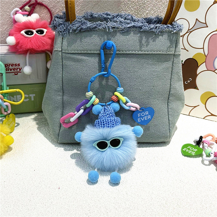 Fluffy Pompom Monster Bag Charm - Blue